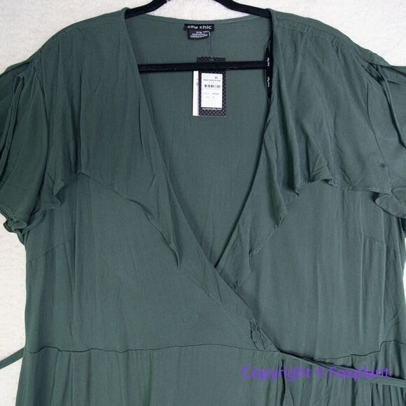New! City Chic Fiesta Fun Maxi Dress in olive jungle green, plus size 16 - Picture 4 of 16